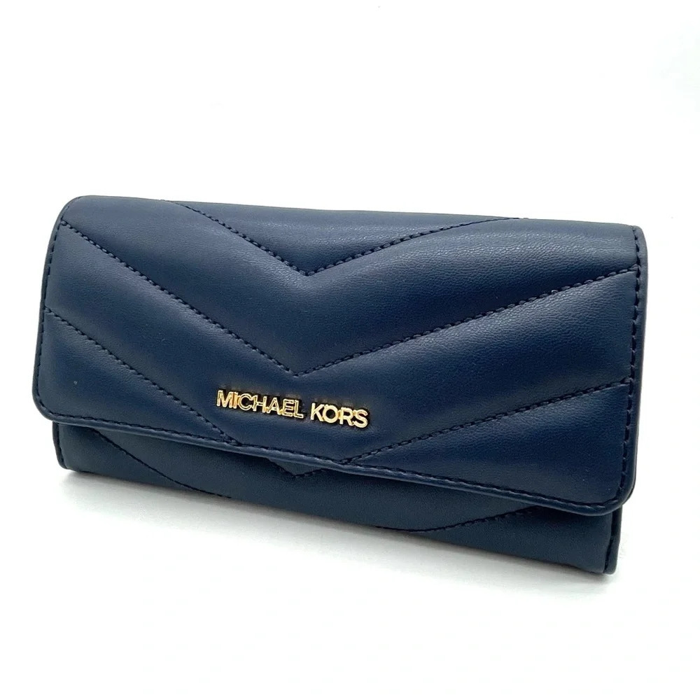 Michael Kors Large Trifold Wallet Navy Blue (NWT)